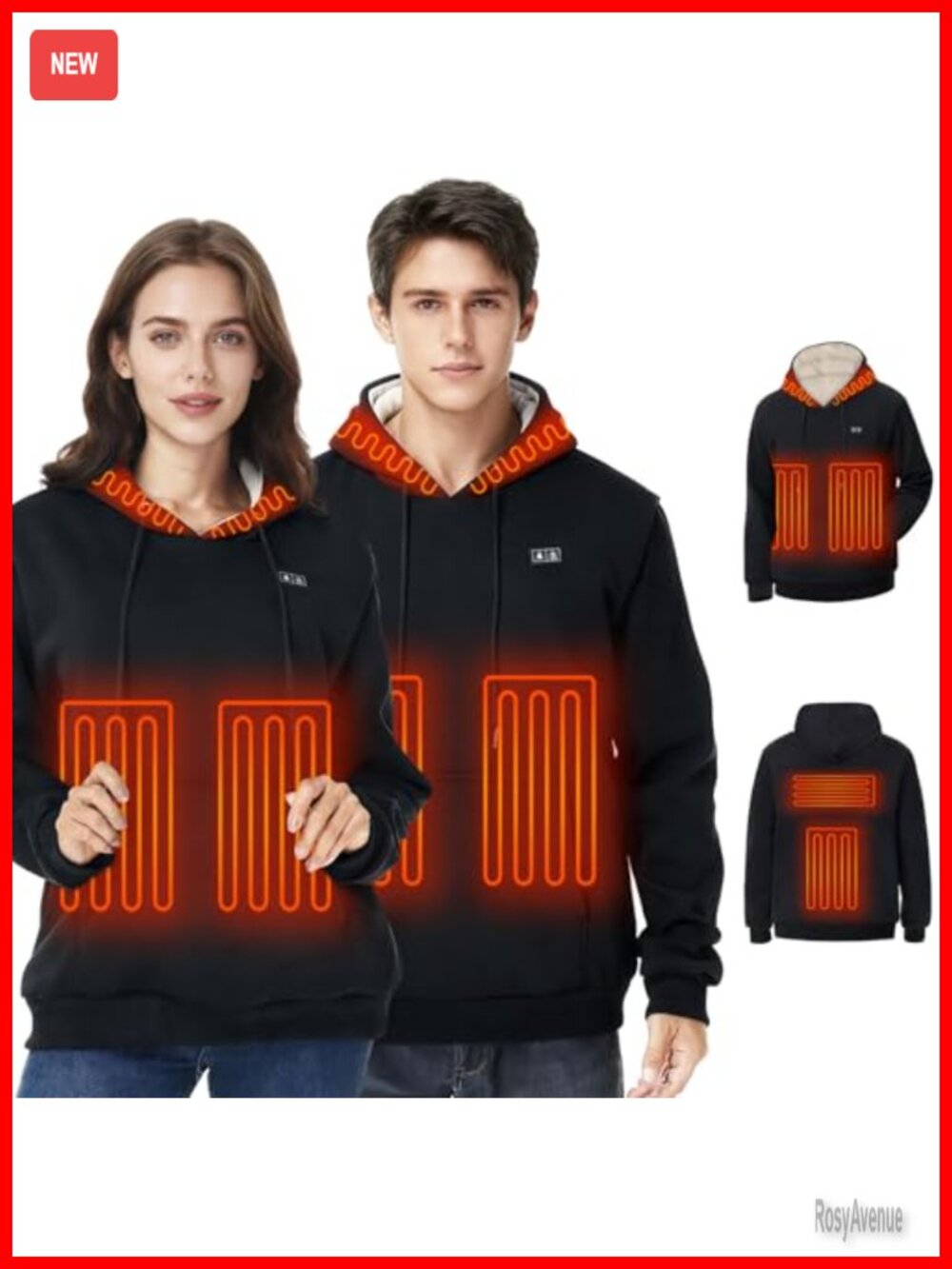 Unisex Heated Hoodie Pullover Sweatshirt with 6 Heating Zones Battery